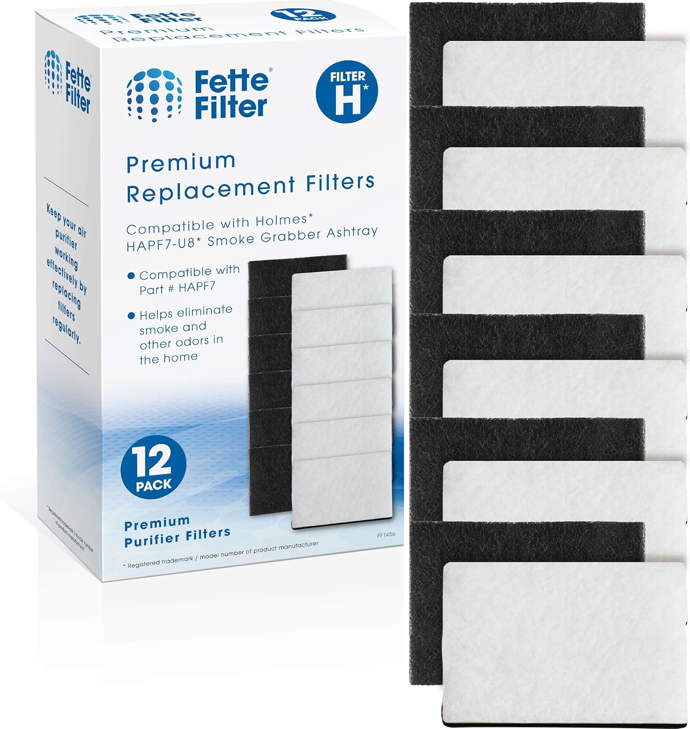Fette Filter - Replacement Filter Compatible with Holmes HAPF7-U8 Smoke Grabber Ashtray. Fits Holmes Models: HAP70, HAP75, HAP76. Fits Pollenex Models: AT100, AT101 Pack of 12