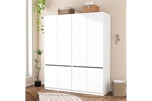 Mhsatyrs Armoire Wardrobe Closet with Doors: 75" White Large Wardrobe Closet with 4 Doors, Clothes Cabinets for Bedroom Armoires with Storage, Wood Wardrobes Closets for Hanging Clothes (C+C, 63")