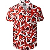 LINOCOUTON Men's Valentines Short Sleeve Button Down Shirts