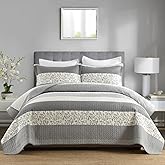 DDUOXIN King Quilt Set - 100% Cotton Lightweight King Quilt with 2 Pillow Shams, Stripe King Bedspread 3 Piece Bedding Set for All Seasons, Gray/Dark Gray, King(106" W x 98" L)
