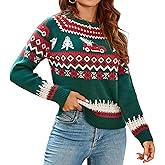 ZAFUL Women's Christmas Cedar Snowflake Trucks Patterns Knitted Sweater Long Sleeve Floral Printed Pullover Tops