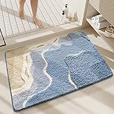 Bathroom Rug Mat, Blue Sea and Sand Bath Mat with Soft & Non-Slip, Ultra Absorbent Microfiber Shaggy Door Mat, Quick Dry Bath Rug Carpet for Toilet Bathtub Bedroom 20x31 Inch (Blue)