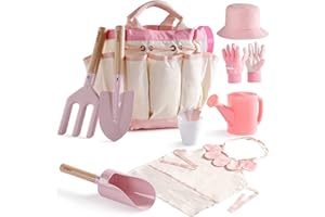 ROBUD Kid Gardening Set, Wooden Garden Tool for Kid, Garden Tool Kit with Tool Storage Bag, Apron, Gloves, Montessori Toys fo