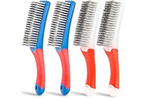 KAOPET 4 Pack Wire Brush for Rust Removal & Paint Removal, Heavy Duty Stainless Steel Wire Brushes for Cleaning, Metal Wire Brush with Rubber Handle