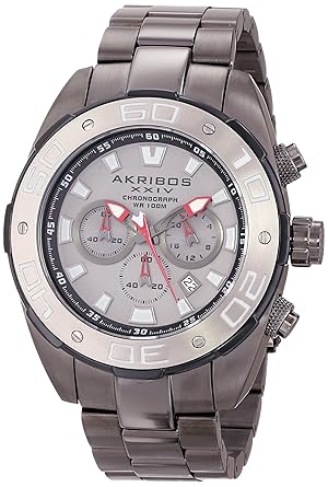 Akribos XXIV Mens AK656GN Conqueror Quartz Chronograph Gun Stainless Steel Bracelet Watch