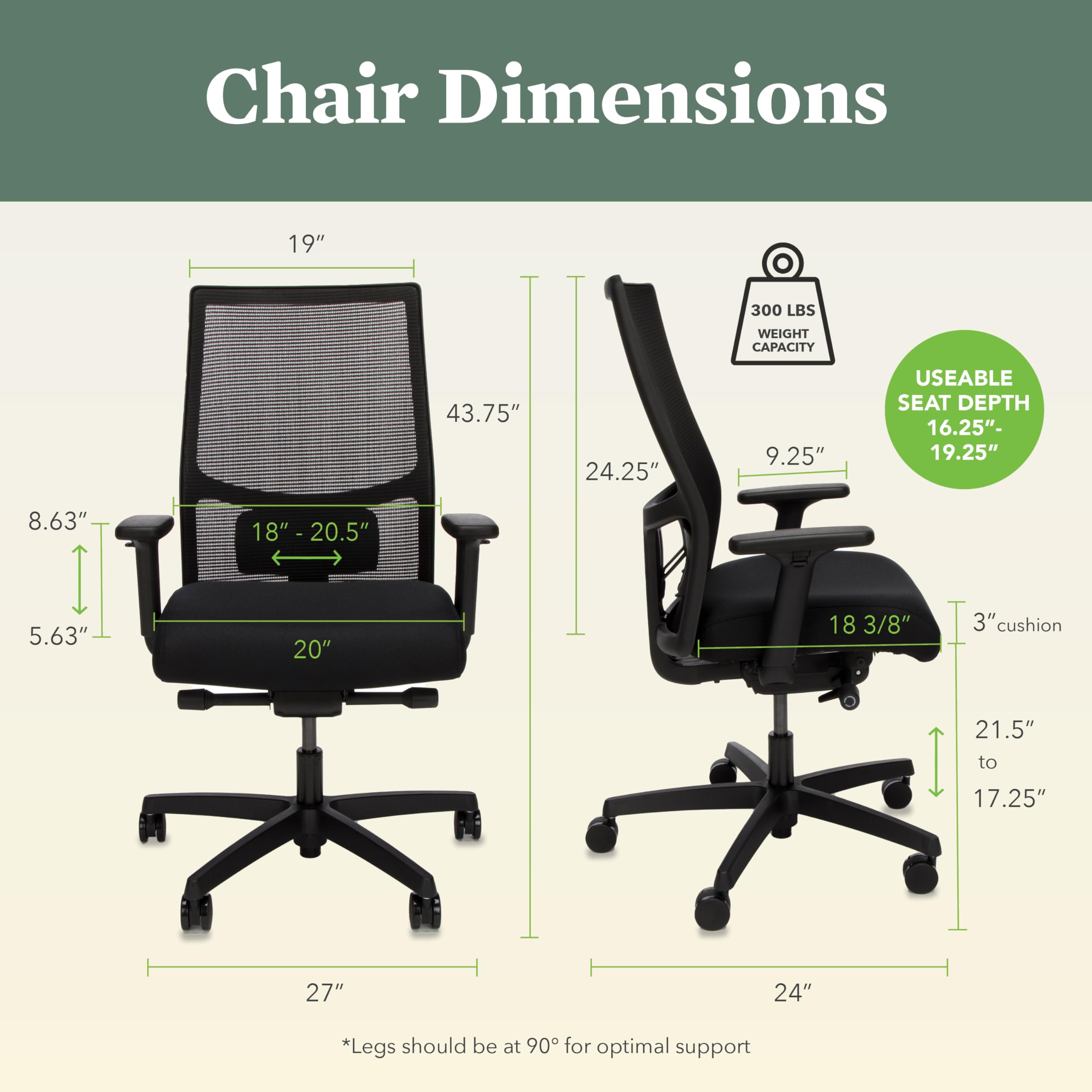 HON Ignition 2.0 Mid Back Task Chair, Advanced Synchro-Tilt Control, Office Chair with Lumbar Support, Height and Width Adjustable Arms, Black Frame, Black