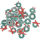 24Pcs Mini Christmas Wreath Artificial Dollhouse Decoration Miniature Christmas Wreath Christmas Tree Hanging Ornaments Christmas Decorations