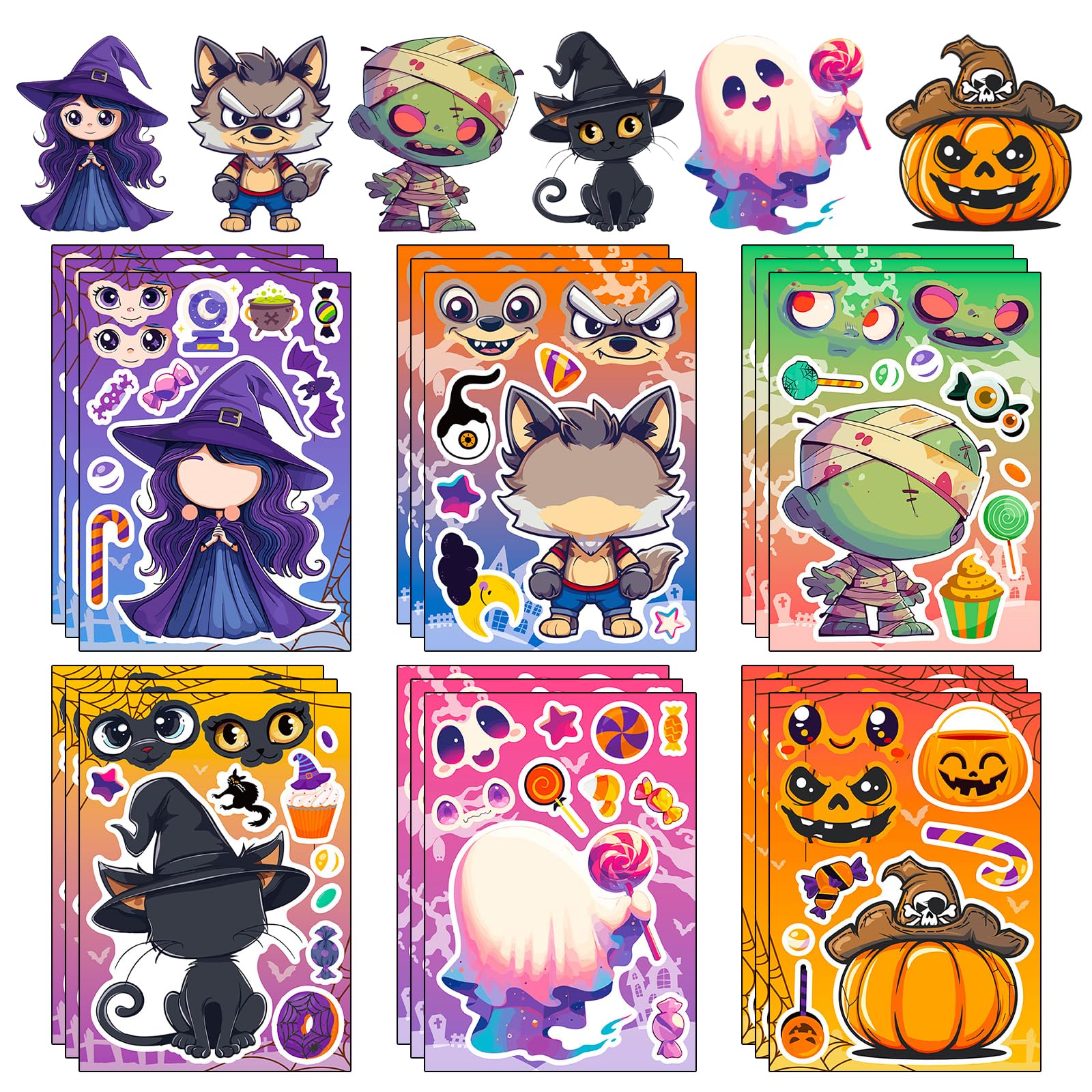 18 Sheets of Halloween Stickers DIY Kids Face Stickers, Make Your Own Personalized Stickers,Halloween Creative Handmade Stickers for Kids, Perfect for Halloween Party Filler Gifts for Boys and Girls — image 1