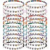 Taouzi 24Pcs 𝐉𝐞𝐬𝐮𝐬 𝐋𝐨𝐯𝐞𝐬 𝐘𝐨𝐮 Bracelets Bulk Handmade Clay Beads 𝐁𝐢𝐛𝐥𝐞 𝐕𝐞𝐫𝐬𝐞 Bracelets Christian Friendship Jewelry Xmas Gifts for Women