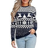 VEOMRI LUKCH Christmas Sweater Couple Matching Reindeer Snowflakes Crewneck Knit Pullover Men Women Xmas Jumper