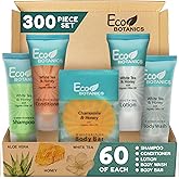 Travel Size Hotel Toiletry Set 300 Count 0.85 oz Bottles Guest Amenities for Vacation Rentals and Short Term Rentals Paraben Free White Tea Scent Infused with Aloe and Olive Oil by Eco Botanics