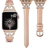 TOYOUTHS Leather Band Compatible with Apple Watch Band Women 38/40/41/42/44/45/46/49mm Dressy Slim Thin Strap D-Shaped Diamond Metal Buckle Bracelet for iWatch Series 11 10 9 8 7 6 5 4 SE/Ultra 3 2 1