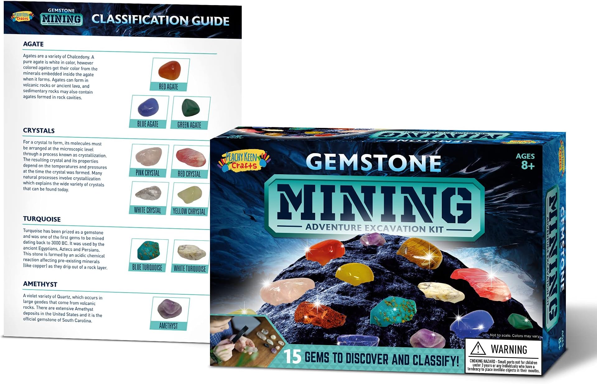 Dig for Gems and Crystals Kit - Excavation and Mining Rock with 15 Types of Gemstones and Crystals - Educational Science Activity for Kids - Learn and Classify Gemstones