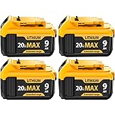 4 Packs 9000mAh Replacement for Dewalt 20V MAX Battery High-Capacity Lithium-Ion Batteries Compatible with DCB200, DCB208, DC