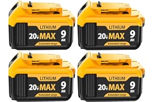 4 Packs 9000mAh Replacement for Dewalt 20V MAX Battery High-Capacity Lithium-Ion Batteries Compatible with DCB200, DCB208, DC