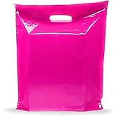 Pink Merchandise Plastic Shopping Bags - 200 Pack 12" x 15" with 1.5 mil Thick - Die Cut Handles - Perfect for Retail, Party Favors, Birthdays, Goodie Bags - Color Pink - Recyclable