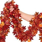 RAINFLOW 5 Pack Fall Maple Leaves Garland - Thanksgiving Tinsel Garland | 32.8 FT Fall Garland, Autumn Decorations, Thanksgiving Indoor Outdoor Holiday Home Orange Fireplace Wedding Decorations