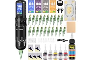 SOLONG TATTOO Tattoo Gun,Solong Complete Tattoo Kit with 7 Stroke Lengths，Powerful Battery, Assorted Cartridge Needles and Color Wallpaper Guide Wireless Tattoo Gun Kit for Beginners SL-TKE200A-1-USA