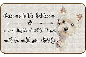 Funny Westie Dog Bathroom Decor, West Highland White Terrier Welcome Mat for Bathroom Washroom Restroom Toilet, Dog Non-Slip 
