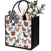 Cute Puppy Doggie Canvas Tote Bag For Women - Travel, Shopping, Gym - Dog Lover Gift With Ribbon - Aesthetic Beach Tote Bag For Women Dog Owners Friends