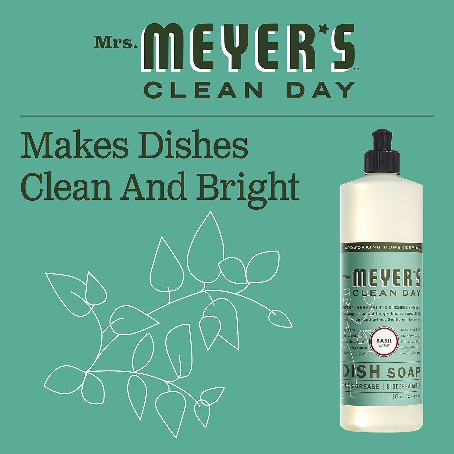 Mrs. Meyer's Clean Day Liquid Dish Soap, Cruelty Free Formula, Basil Scent, 16 oz- Pack of 3: Health & Personal Care
