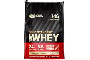 Optimum Nutrition Gold Standard 100% Whey Protein Powder, Vanilla Ice Cream, 10 Pound (Packaging May Vary)