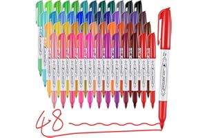 AFFISURE 48 Colors Permanent Markers, Assorted Colors Vibrant Markers, Fine Point，Works on Wood, Plastic, Metal, and More, for Adults, Artist, Teacher, Kids, 48 Pack