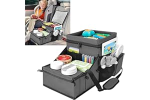 COOLBEBE Car Seat Organizer, Backseat Car Organizer with Cup Holders for Kids and Adults Travel, Cooler Compartment Passenger Seat Organizer Storage Box for Front or Middle Seat, Grey