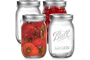 PEAKNIP Regular Mouth Mason Jars 16 oz. (4 Pack) - Pint Size Jars with Airtight Lids and Bands for Canning, Fermenting, Pickling, Meal Prep, or DIY Decors and Projects Bundled with Jar Opener