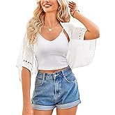 BB&KK Womens Crochet Shrug Summer Cardigans Hollow-Out Batwing Sleeve Lightweight Open Front Bolero Sweaters