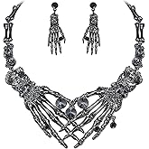 EVER FAITH Austrian Crystal Halloween Skeleton Hand Skull Necklace Earrings Set