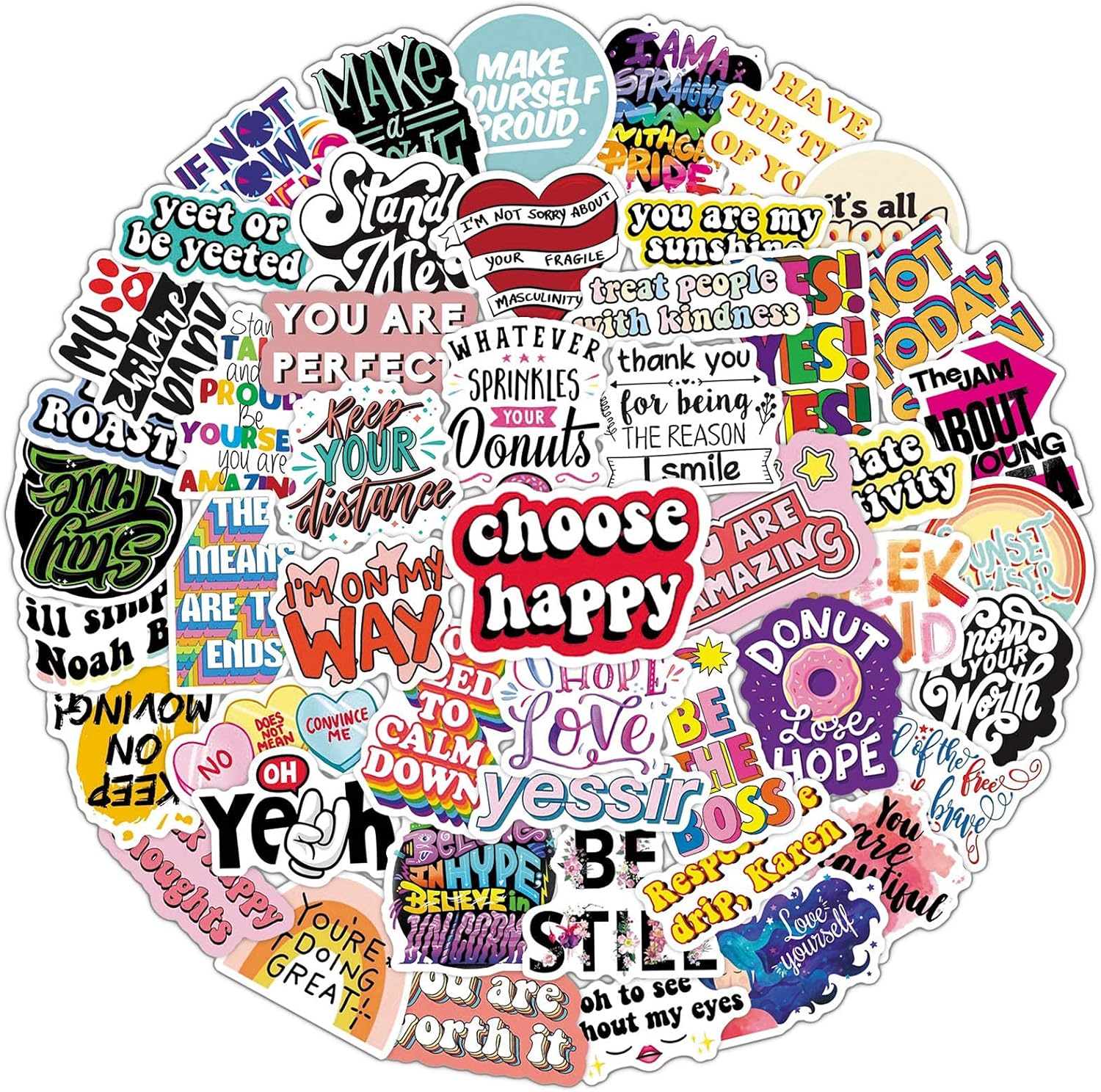 50pcs Inspirational Words Stickers Artistic Phrase Stickers for Teens Adult Laptop Bedroom Wardrobe Car Skateboard Motorcycle Bicycle Mobile Phone Luggage Guitar DIY Decal