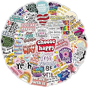 50pcs Inspirational Words Stickers Artistic Phrase Stickers for Teens Adult Laptop Bedroom Wardrobe Car Skateboard Motorcycle Bicycle Mobile Phone Luggage Guitar DIY Decal