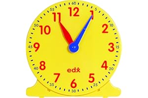 edxeducation 12-Hour Time Clock - Demonstration Clock - Learn to Tell Time - Analog Clock with Movable Hands to Teach Children Minute and Hour Relationships