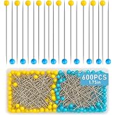 600 PCS Glass Head Sewing Pins, 1.75 Inch Straight Quilting Pins | Yellow &amp; Blue Glass Head Pins with Stainless Steel,Sewing Pins for Fabric, Quilting, Crafts, Jewelry Making and DIY Projects