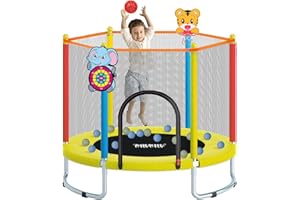 60" Indoor Outdoor Trampoline for Kids,MILUMILU Mini Baby Trampoline with Safety Enclosure Net, Basketball Hoop, Jumping Mat - Birthday Gifts for Children Boy Girl.