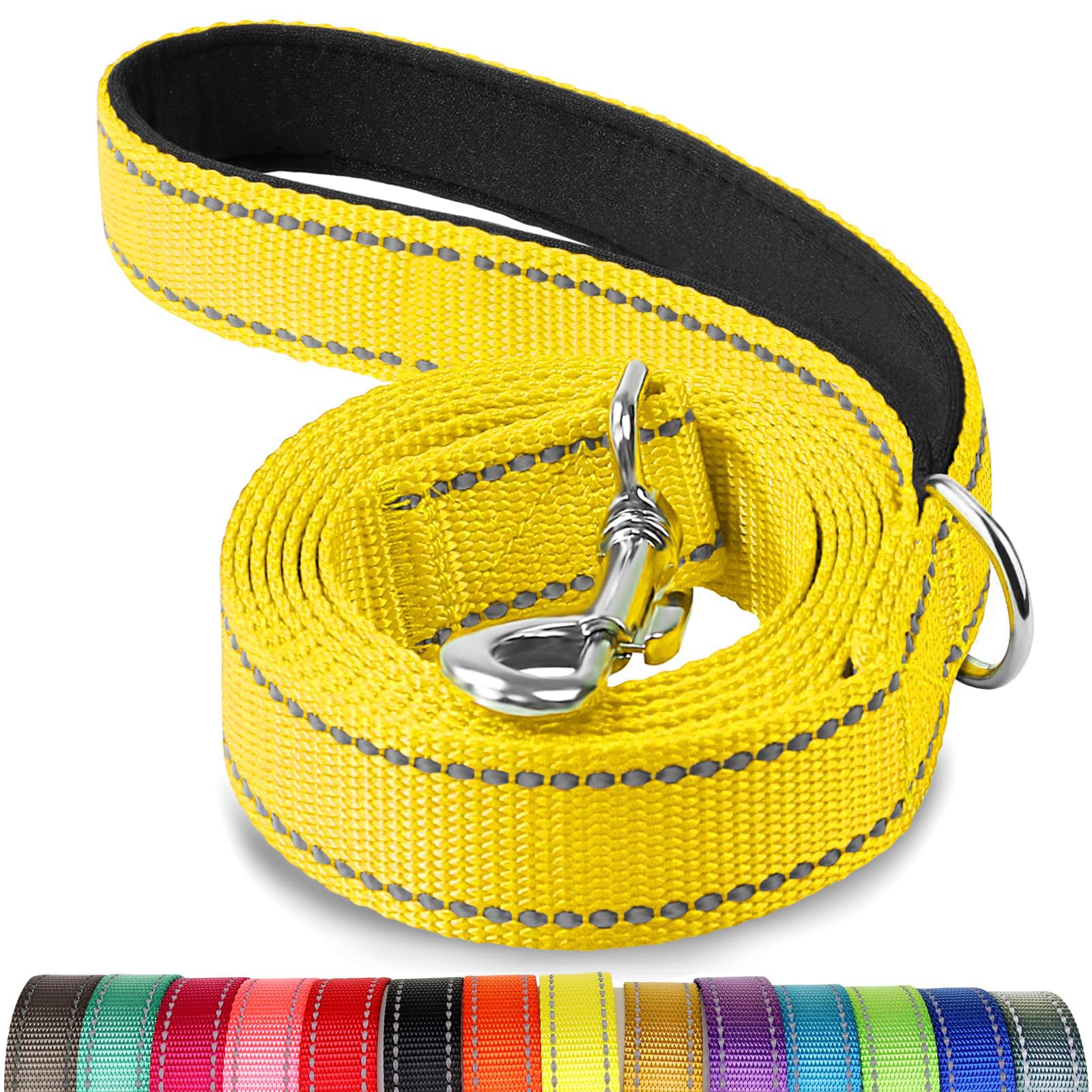 Joytale Dog Lead Strong, Double-Sided Reflective Leads with Soft Padded Handle for Training, Walking leash for Medium & Small Dogs, 1.5m x 2cm, Yellow