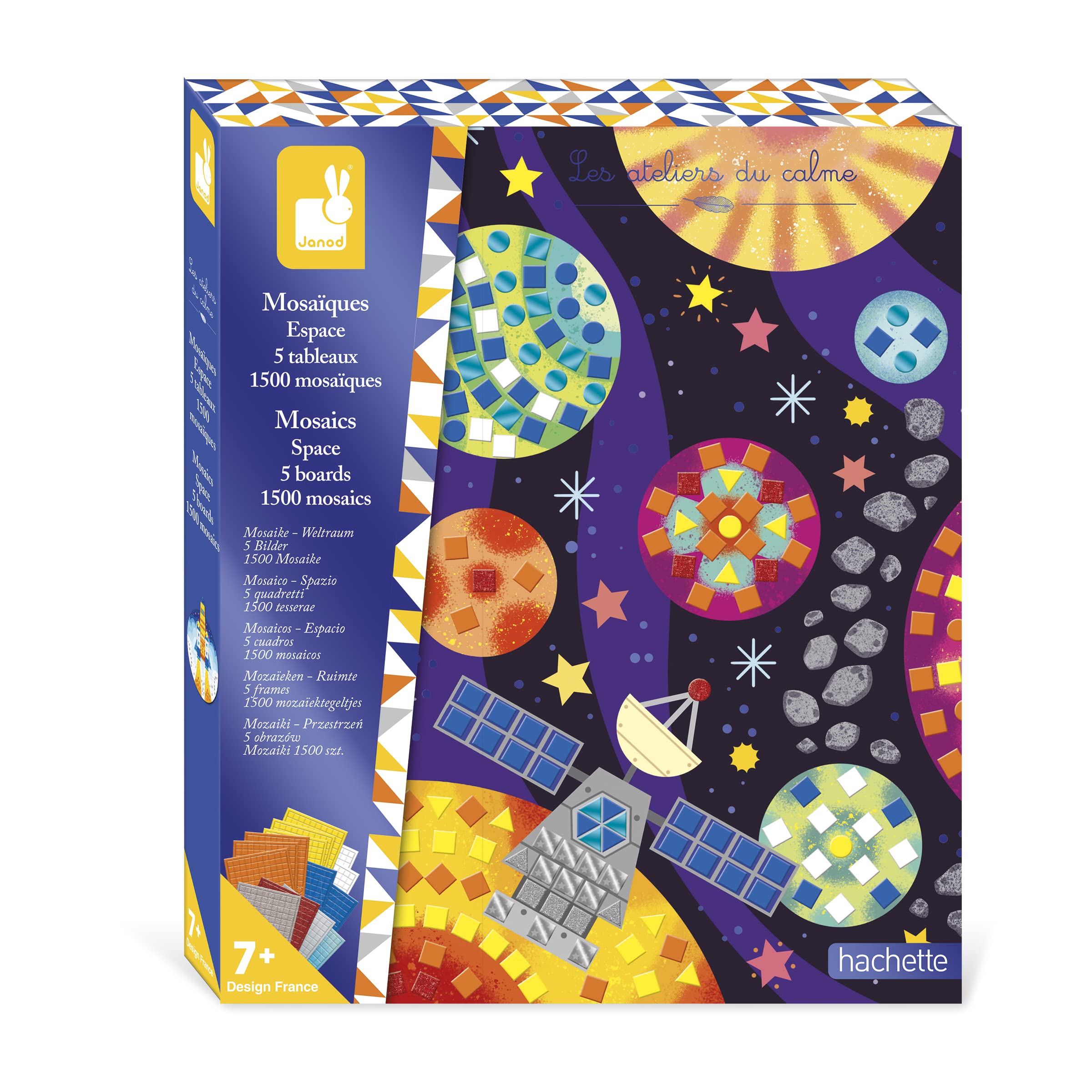 Janod - Space-Themed Foam Mosaics Set - Les Ateliers du Calme - Children’s Arts & Crafts Kit - Mastering Fine Motor Skills & Concentration - 7 Years +, J07855