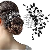 MBAIYO Black Teardrop Rhinestone Hair Side Comb, Vintage Rhinestone Side Comb Black Bridal Wedding Headpiece Teardrop Crystal Headpieces Side Comb Flower Headband Bridal Hair Accessory for Women