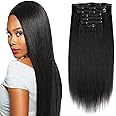 Sassina Real Remy Thick Yaki Straight Clip in Virgin Human Hair Extension Natural Black Double Wefts for African American Black Women 7 Pieces 120g with 17 Clips, YS 18 Inch