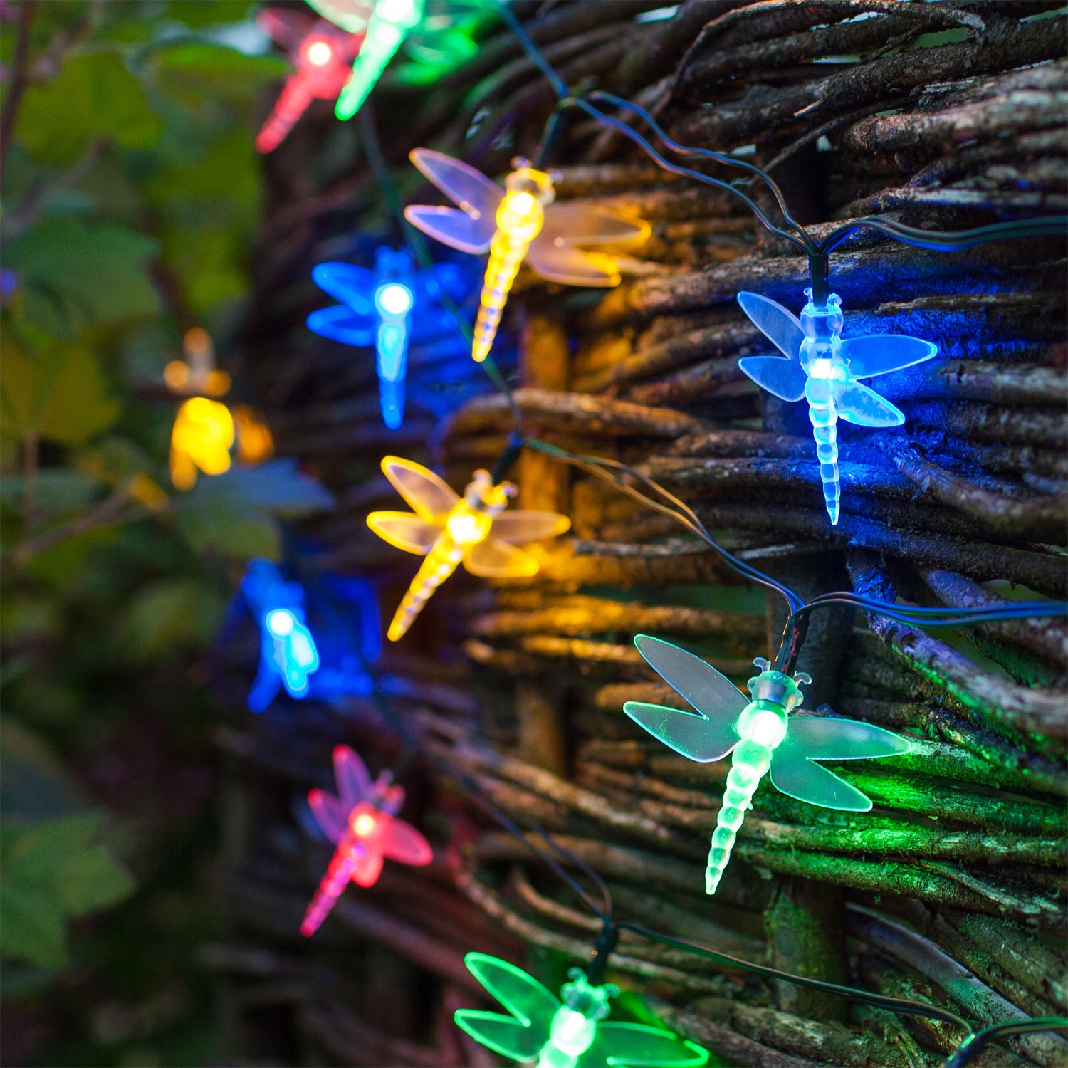 Lights4fun 30 Multi Coloured LED Dragonfly Solar Garden Fairy Lights