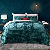 RECYCO Luxury Velvet Quilt Set Full Queen Size, Lightweight Velvet Comforter Set, Oversized Bedspread Coverlet Quilted Bedding Set, with 2 Matching Pillow Shams, for All Season, Teal