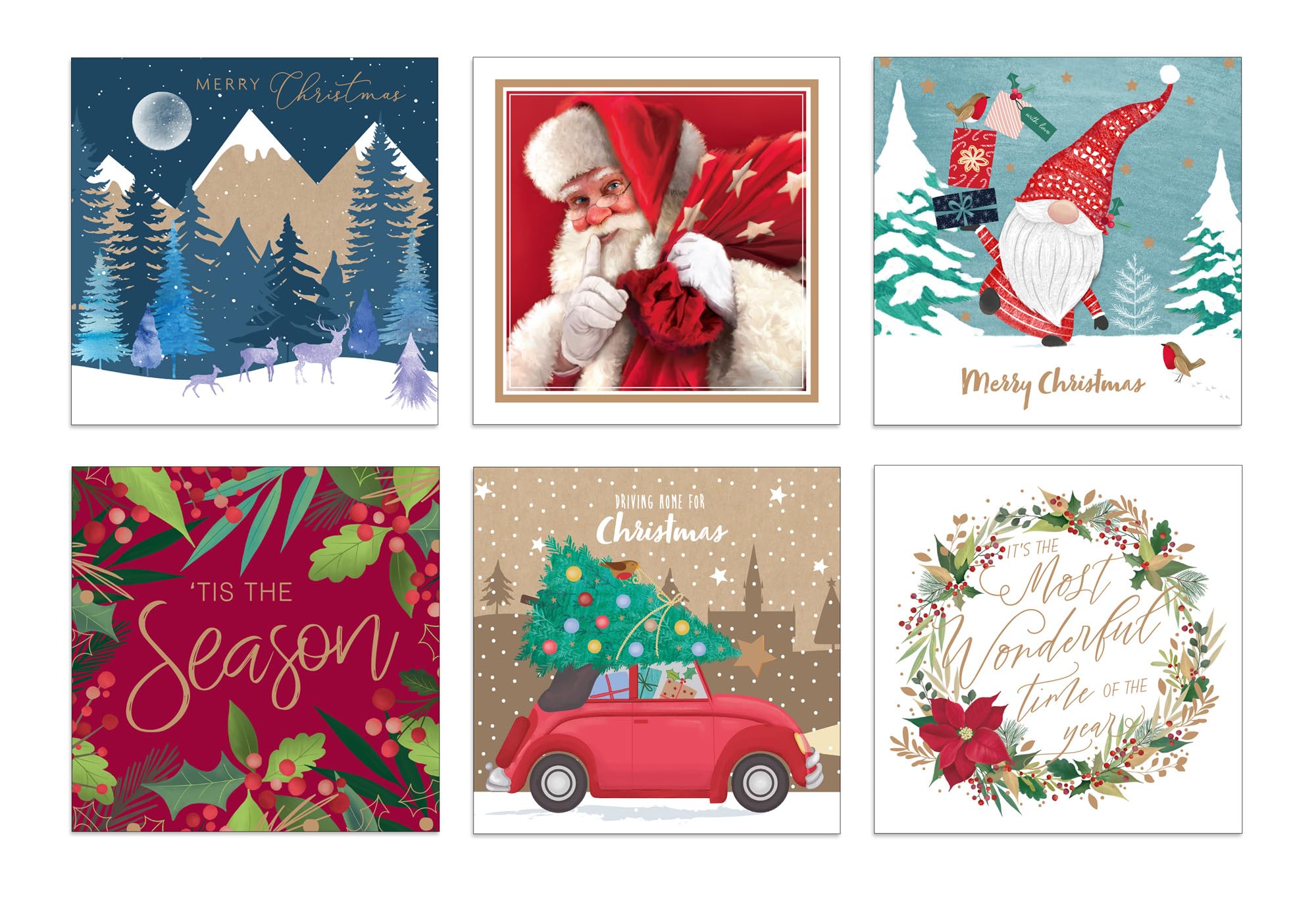Christmas Cards Bumper Box 30 Assorted Xmas Cards - 6 Designs Cute & Traditional & Envelopes