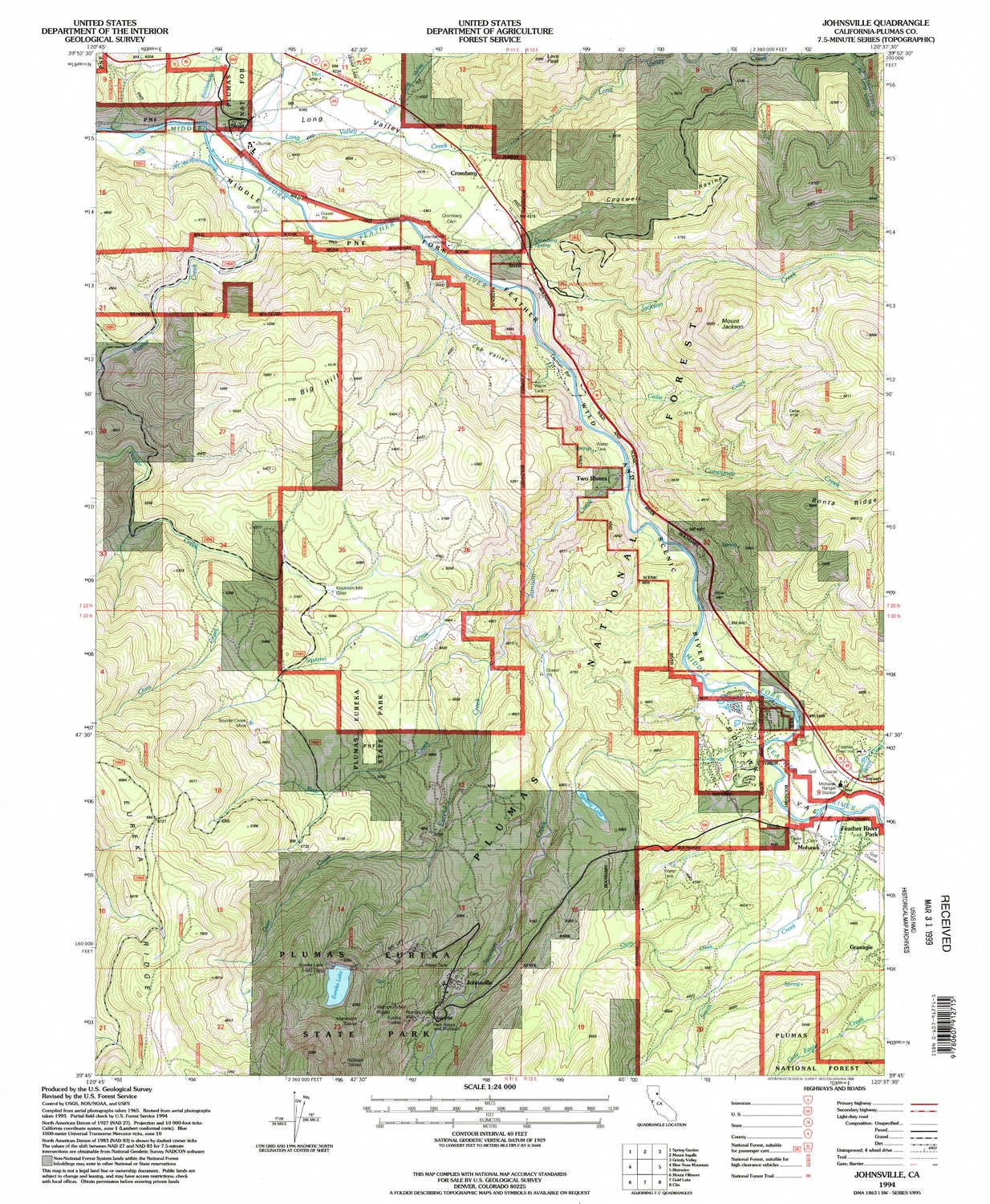 YellowMaps Johnsville CA topo map, 1:24000 Scale, 7.5 X 7.5 Minute, Historical, 1994, Updated 1998, 26.7 x 21.9 in