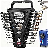 Premium 12-Piece SAE Ratchet Wrenches Set with Magnetic Organizer 1/4"-7/8", 72-Tooth Ratcheting Wrench Set, Cr-V Steel Ratch