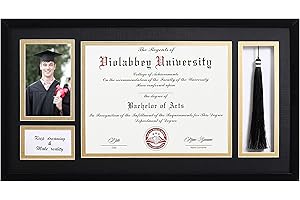 VIOLABBEY Matte Black Diploma Frame with Tassel Holder for 8.5x11 Certificates Document and 4x6 Graduation Pictures, College Degree Frame for Wall Mounted (Black Gold Double Mat)