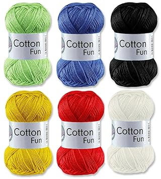 Gründl Cotton Fun Häkelgarn Schulgarn 100% Baumwolle SET 3 Bunt Mix 6 x 50 g = 300 Gramm