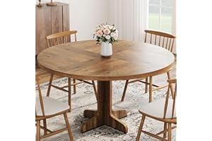 IDEALHOUSE Round Dining Table for 4, 47 Inches Circle Dining Room Table with Wooden Base for Kitchen, Living Room (Table Only), Brown