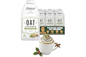 Elmhurst 1925 Pistachio Crème Oat Creamer - 16 Ounce (Pack of 6) Dairy-Free, Vegan, Kosher, Low Sugar, Shelf Stable Creamer Made with Oat Grains & Pistachios for Simpler Plant Based Alternatives