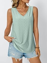 AUTOMET Women Summer Tank Top Eyelet Embroidery